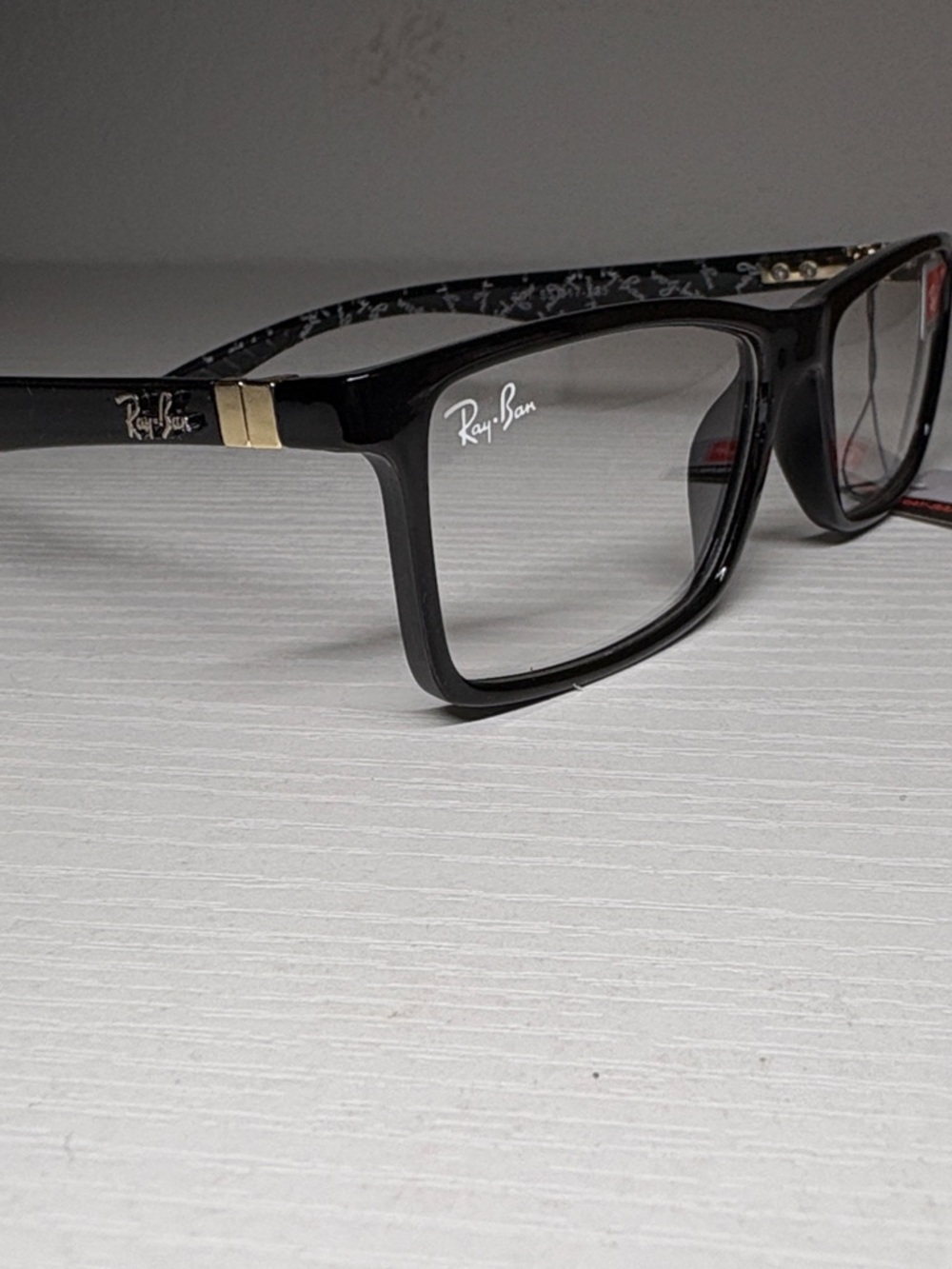 Black Rectangular Glasses with Gold Logo Detail… mount for prescription glasses.